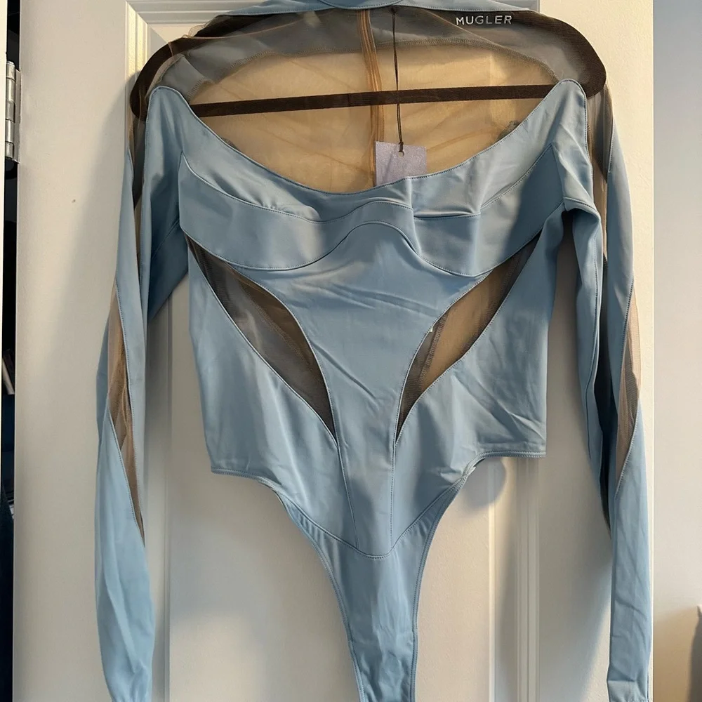 NWT Mugler Illusion Cut Bodysuit in Light Blue EU38 - Picture 9 of 9